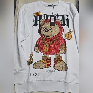 White Sweater with Stone Bear Design
